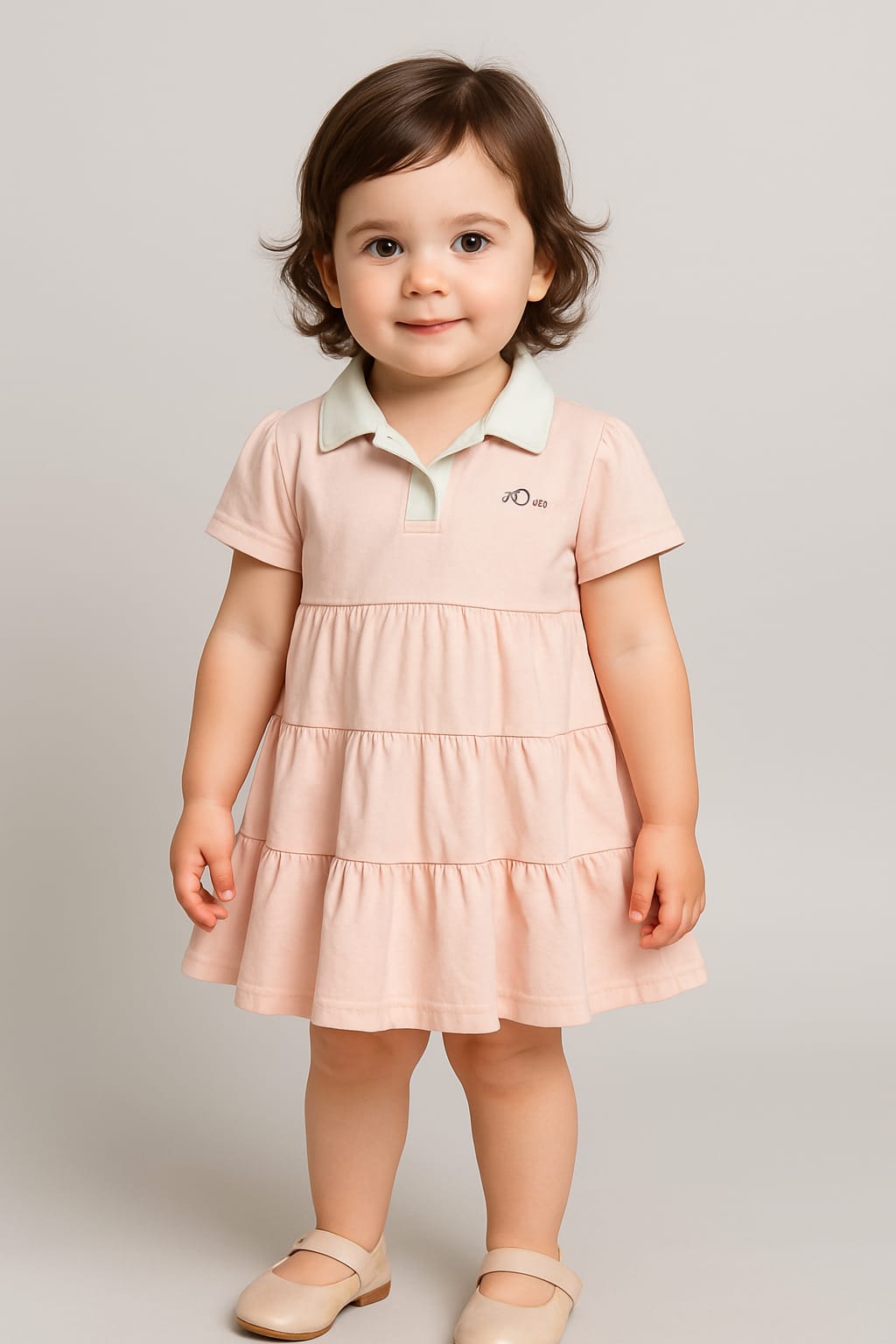 Elegant Baby Pink Frock with White Collar & Big Flare