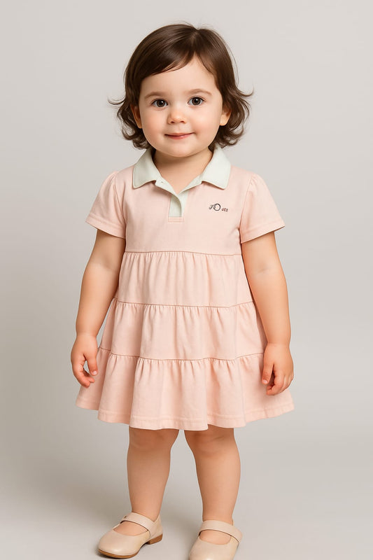Elegant Baby Pink Frock with White Collar & Big Flare