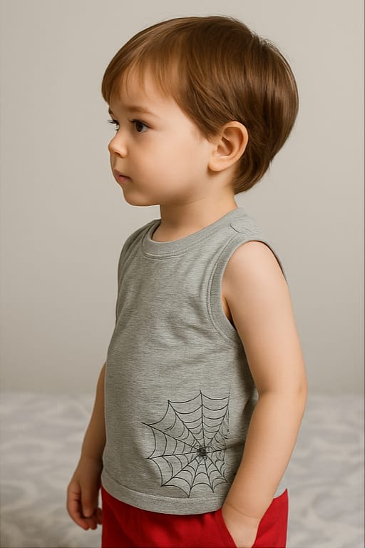 Cool Grey Spiderman Shirt with Web Shorts