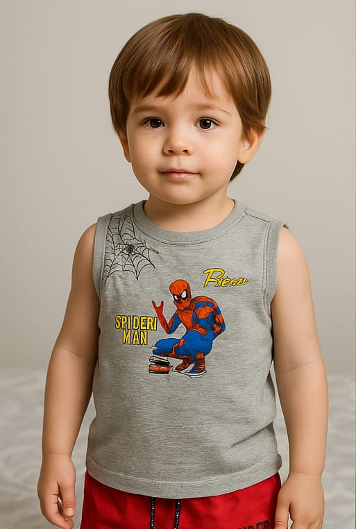 Cool Grey Spiderman Shirt with Web Shorts
