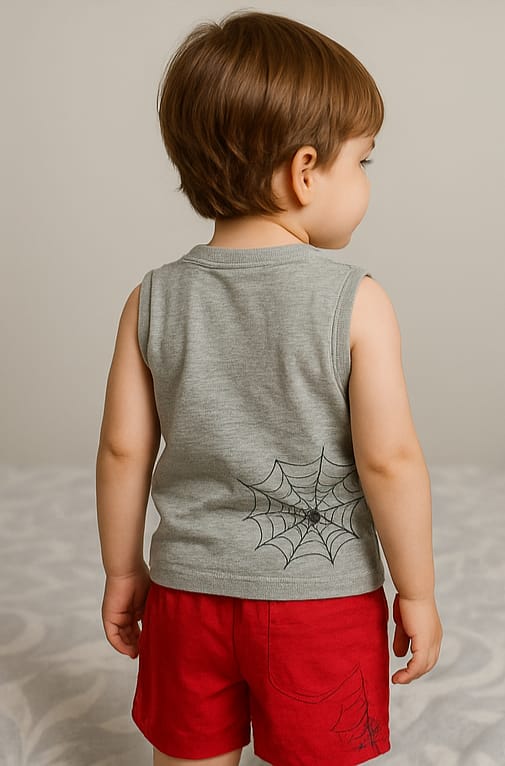 Cool Grey Spiderman Shirt with Web Shorts