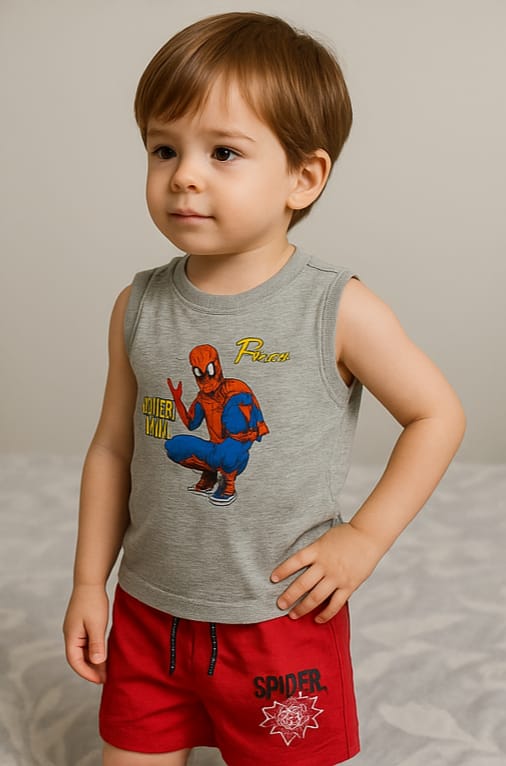 Cool Grey Spiderman Shirt with Web Shorts
