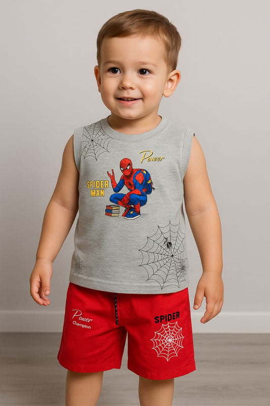 Cool Grey Spiderman Shirt with Web Shorts