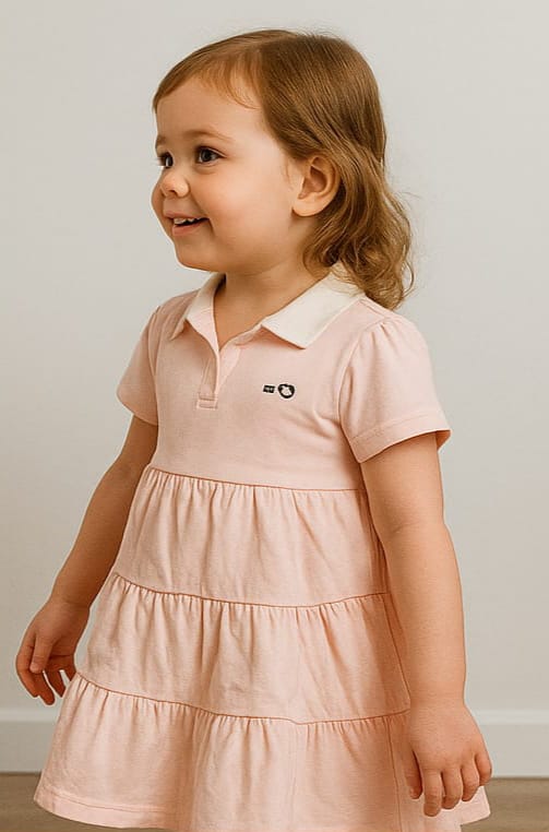 Elegant Baby Pink Frock with White Collar & Big Flare