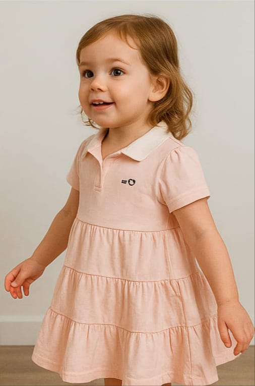 Elegant Baby Pink Frock with White Collar & Big Flare