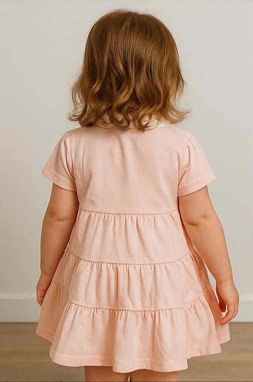 Elegant Baby Pink Frock with White Collar & Big Flare