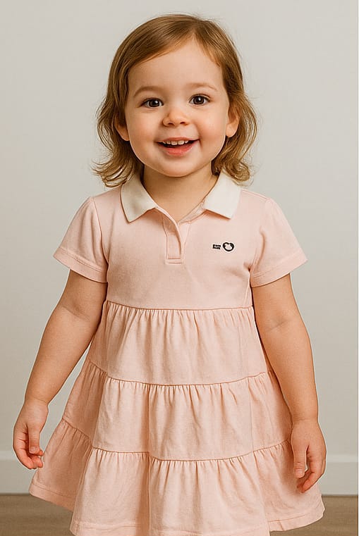 Elegant Baby Pink Frock with White Collar & Big Flare
