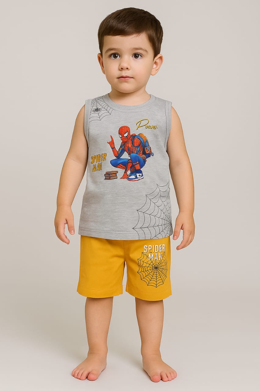 Cool Grey Spiderman Shirt with Web Shorts