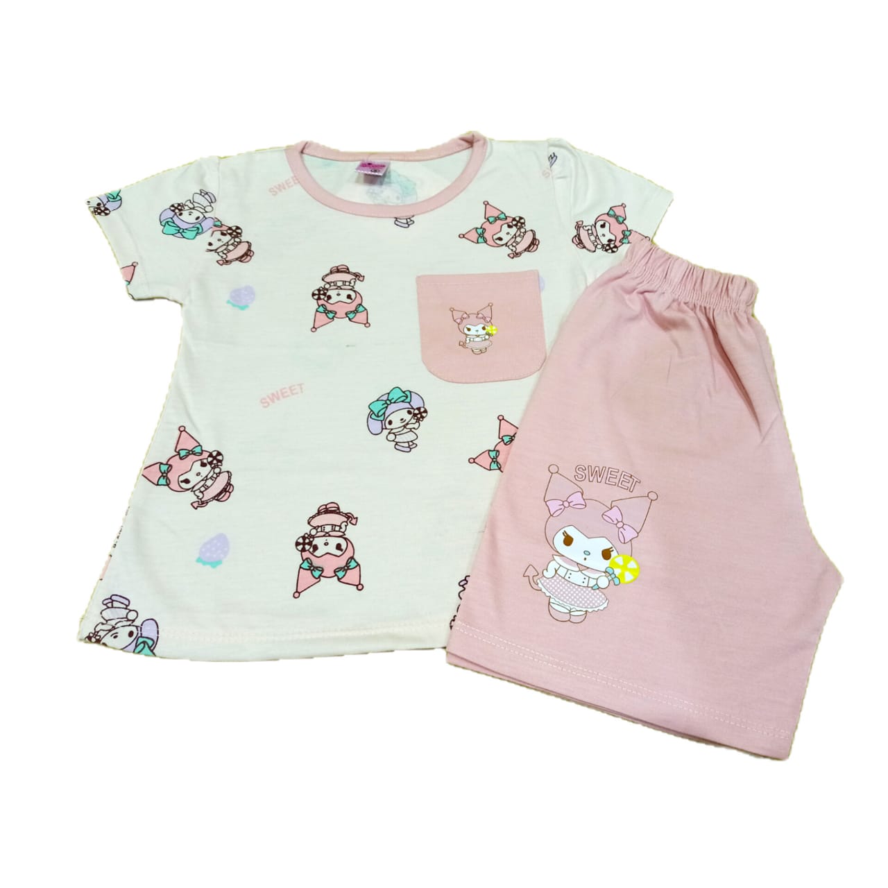 Playful Yellow & Purple Cartoons Printed Shirt and Shorts Set