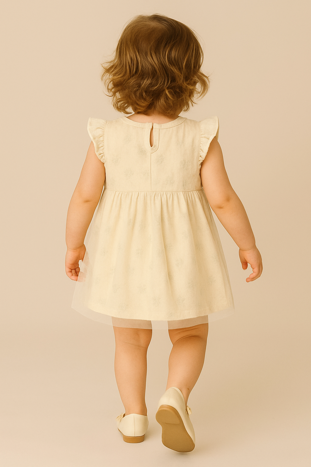 Charming Lemon Frock with Butterfly Print, Double Flare & Net Detail